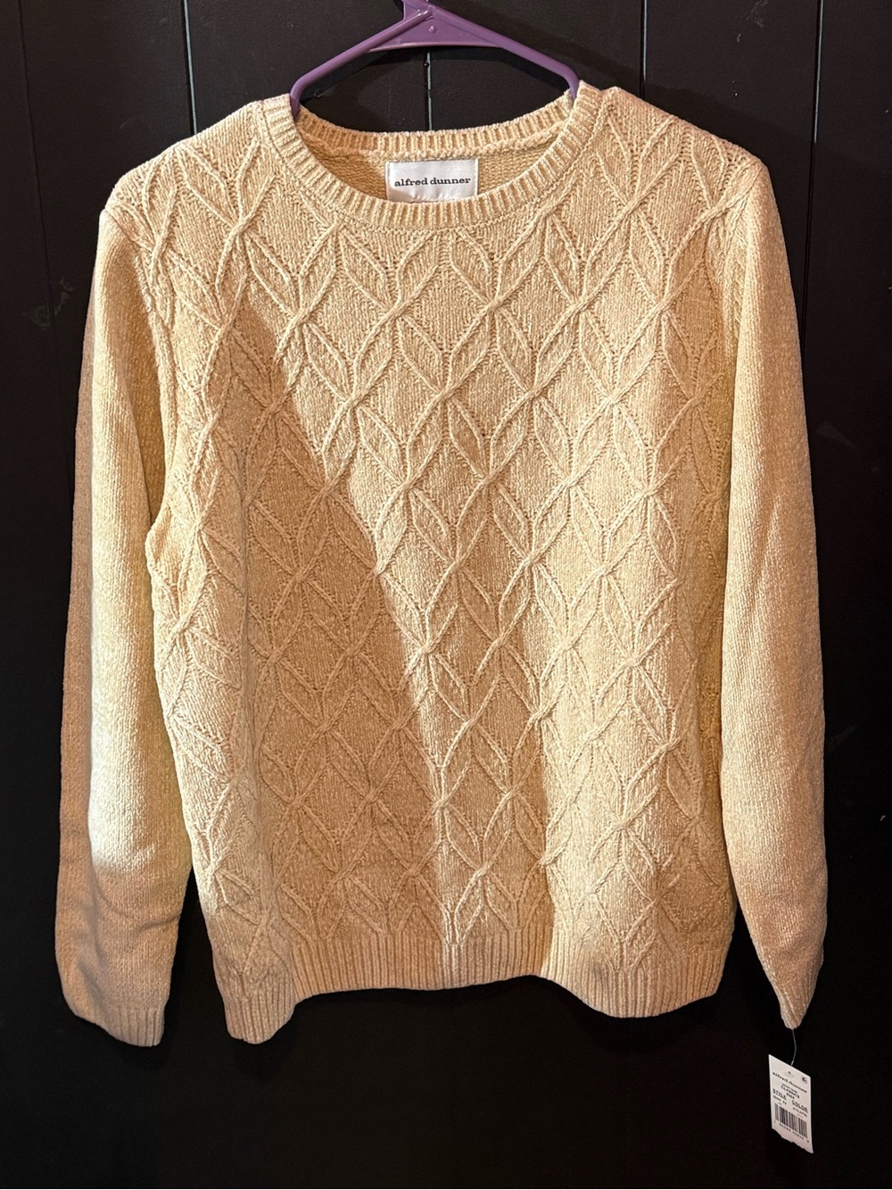 Alfred Dunner Cream Cable Knit Crewneck Sweater